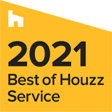 A yellow and green logo for the best of houzz service.